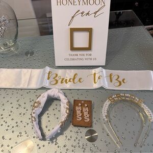 Bride To Be Bridal Shower Gift Set Sash 2 Headbands Frame Earrings